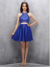  Royal Blue Halter Top Zipper Beading Prom Dresses Sleeveless