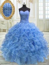  Floor Length Ball Gowns Sleeveless Baby Blue 15th Birthday Dress Lace Up