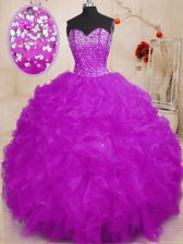Designer Purple 15th Birthday Dress Military Ball and Sweet 16 and Quinceanera with Beading Sweetheart Sleeveless Lace Up