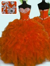  Sweetheart Sleeveless Organza 15 Quinceanera Dress Beading and Ruffles Lace Up