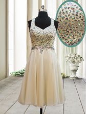  Straps Beading Prom Dress Champagne Side Zipper Sleeveless Knee Length