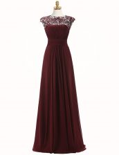  Burgundy Chiffon Zipper Scoop Sleeveless Floor Length Prom Gown Appliques