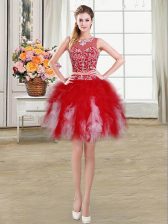 Fantastic Red Scoop Zipper Beading and Ruffles Evening Dress Sleeveless