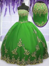  Floor Length 15th Birthday Dress Tulle Sleeveless Appliques