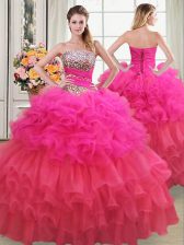 Dazzling Multi-color Organza Lace Up Quinceanera Gown Sleeveless Floor Length Beading and Ruffles and Ruffled Layers and Sequins