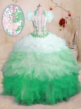 Excellent With Train Multi-color Sweet 16 Dresses Sweetheart Sleeveless Brush Train Lace Up