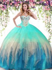 Modern Multi-color Tulle Lace Up Sweetheart Sleeveless Floor Length 15 Quinceanera Dress Beading