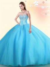  Tulle Sleeveless Floor Length Ball Gown Prom Dress and Beading