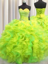 Custom Designed Sweetheart Sleeveless Organza Quinceanera Dresses Beading and Ruffles Lace Up