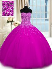 Elegant Sweetheart Sleeveless Lace Up Sweet 16 Quinceanera Dress Fuchsia Tulle