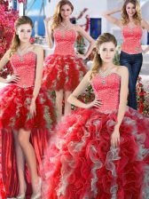 Clearance Four Piece Sleeveless Beading Lace Up Ball Gown Prom Dress