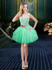 Clasp Handle Scoop Sleeveless Homecoming Dress Mini Length Lace Apple Green Tulle