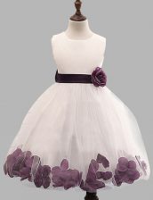 Trendy Scoop White Sleeveless Tulle Zipper Toddler Flower Girl Dress for Party and Wedding Party