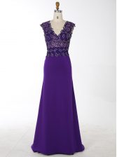  With Train Mermaid Sleeveless Purple Prom Party Dress Brush Train Zipper