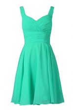 Glamorous Off the Shoulder Knee Length Turquoise Evening Dress Chiffon Sleeveless Pleated