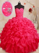 Artistic Sweetheart Sleeveless Lace Up Quinceanera Gown Coral Red Organza