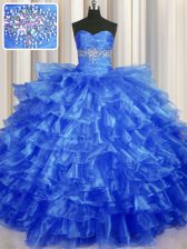  Royal Blue Lace Up Sweetheart Beading and Ruffled Layers Quinceanera Gowns Organza Sleeveless