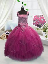  Sleeveless Beading and Ruffles Lace Up Pageant Gowns For Girls