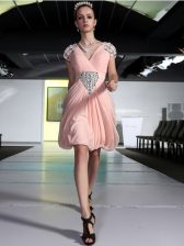 High Quality Sleeveless Knee Length Beading Zipper Dress for Prom with Peach