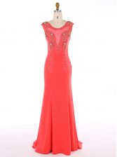  Mermaid Scoop Watermelon Red Sleeveless Beading Zipper Prom Party Dress