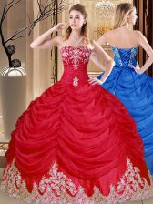 New Style Floor Length Coral Red Quinceanera Dress Tulle Sleeveless Appliques and Pick Ups
