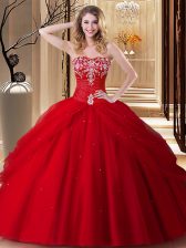  Red Sweet 16 Dresses Military Ball and Sweet 16 and Quinceanera with Embroidery Sweetheart Sleeveless Lace Up