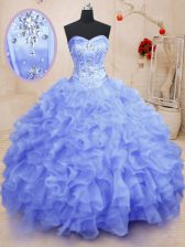 Customized Light Blue Sweet 16 Dress Military Ball and Sweet 16 and Quinceanera with Beading and Ruffles Sweetheart Sleeveless Lace Up