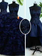  Four Piece Straps Organza Sleeveless Floor Length Sweet 16 Dress and Beading and Ruffles