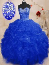  Royal Blue Sleeveless Organza Lace Up Quinceanera Dress for Military Ball and Sweet 16 and Quinceanera