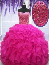 High Class Sleeveless Beading and Ruffles Lace Up 15th Birthday Dress