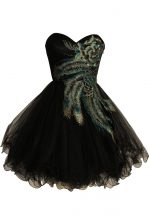 Sleeveless Knee Length Embroidery Side Zipper Prom Dresses with Black
