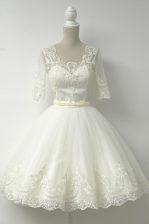  Half Sleeves Lace Zipper Prom Dress