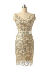 Discount Beading and Lace Prom Party Dress Champagne Zipper Sleeveless Mini Length