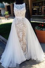 Discount Scoop Champagne Dress for Prom Tulle Brush Train Sleeveless Lace