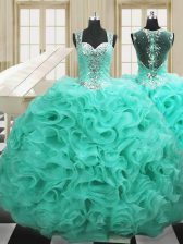  Straps Sleeveless Lace Up Quinceanera Gown Apple Green Organza