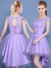 Suitable Scoop Tulle Cap Sleeves High Low Court Dresses for Sweet 16 and Lace