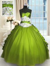  Olive Green Sweet 16 Dresses Military Ball and Sweet 16 and Quinceanera with Beading and Lace and Appliques and Ruching Sweetheart Sleeveless Lace Up