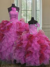 Cheap Multi-color Sleeveless Floor Length Beading and Ruffles Lace Up Vestidos de Quinceanera