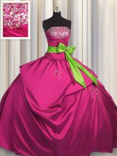  Strapless Sleeveless Satin Sweet 16 Dress Beading and Ruching and Bowknot Lace Up