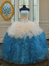  Multi-color Quinceanera Dress Military Ball and Sweet 16 and Quinceanera with Beading and Ruffles Strapless Sleeveless Lace Up