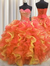 Ideal Ball Gowns Sweet 16 Dress Multi-color Sweetheart Organza Sleeveless Floor Length Lace Up