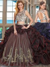 Extravagant Scoop Cap Sleeves Brush Train Backless With Train Beading and Embroidery and Pick Ups Sweet 16 Dress