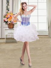  Sweetheart Sleeveless Lace Up White and Blue Organza
