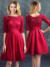 Fine Wine Red Half Sleeves Mini Length Lace Zipper Quinceanera Court Dresses