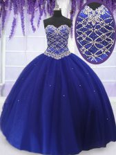  Sweetheart Sleeveless Lace Up Quinceanera Gown Royal Blue Tulle