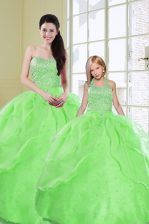  Sequins Green Sleeveless Organza Lace Up Sweet 16 Dress for Military Ball and Sweet 16 and Quinceanera