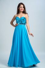  Sweetheart Sleeveless Zipper Evening Dress Baby Blue Chiffon