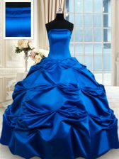 Beautiful Royal Blue Taffeta Lace Up Strapless Sleeveless Floor Length 15th Birthday Dress Pick Ups