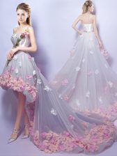 New Arrival Grey Sweetheart Neckline Appliques Prom Dress Sleeveless Lace Up