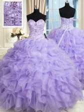 Super Lavender Sweetheart Lace Up Beading and Ruffles Sweet 16 Dress Sleeveless